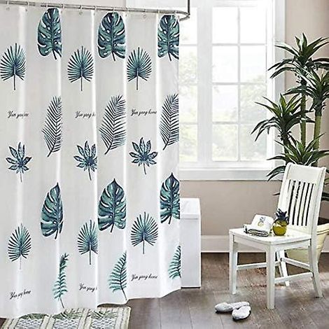 Rideau de douche en polyester imprimé feuilles de jungle - 180 x 120 cm, imperméable, antibactérien, ourlet lesté (1/4)