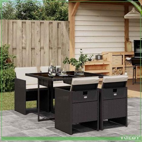 Ensemble à manger de jardin - FAFEICY - 3210534 - Résine tressée noire - Table verre trempé - 4 personnes, chaises pliables (1/5)