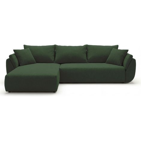 Canapé d’angle velours côtelé convertible avec coffre NOVA angle gauche-Vert-angle gauche (1/5)
