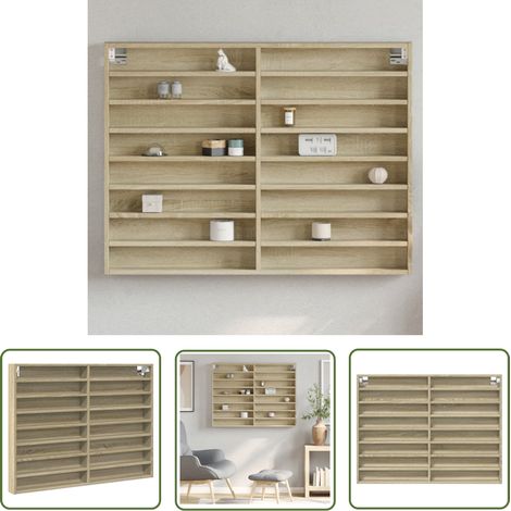 The Living Store Armoire à vitrine chêne sonoma 100x8,5x75 cm bois d'ingénierie - Meuble Mural - Bibliothèque Murale - Étagère Murale - Armoire Vitrines - Meuble Salle À Manger (1/5)