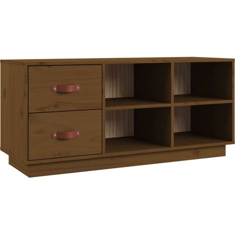 Banc à chaussures bottes commode étagère meuble entrée rangement 100 x 34 x 45 cm bois de pin massif marron