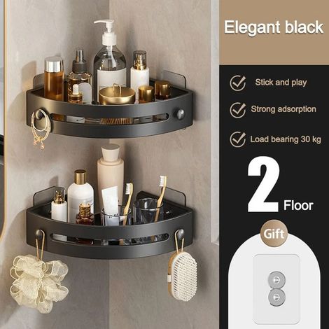 (2 pièces) Étagères de salle de bain murales triangulaires résistantes, sans perçage, grande capacité, gain de place, étagère de douche (1/5)