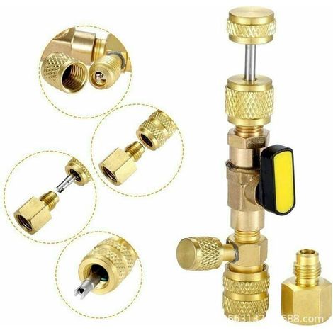 Valve Vanne De Déconnexion En Laiton Extracteur/Installateur De Noyau De 1/4 Et 5/16 Taille Double Pour Éviter Les Fuites De Réfrigérant Pour R12 R22 R410A (1/3)