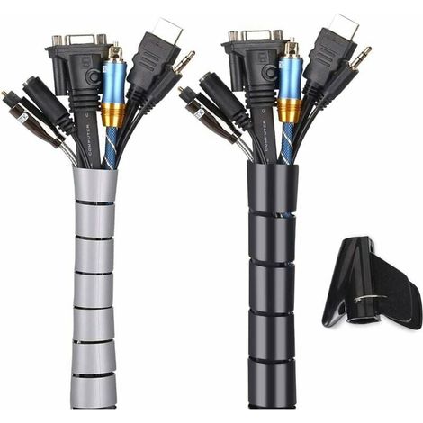 Gaine De Câble - 2 Mètres - Diamètre 1,6 Cm - Noir Et Gris - Pour Organisation Et Gainage De Câbles Électriques - Lot De 2