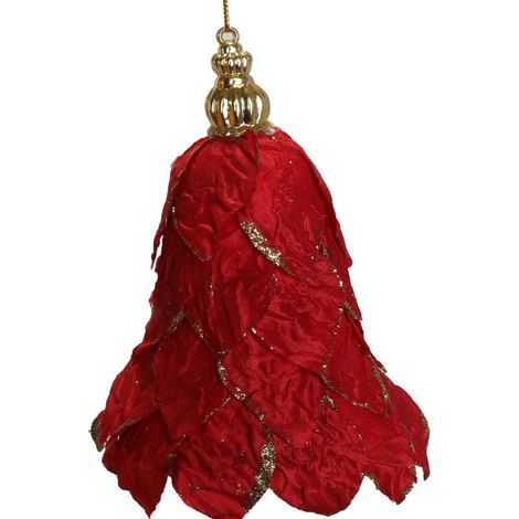 Pallina decorativa a forma di campana con scaglie di tessuto glitterate, 12 cm, rossa (1/2)