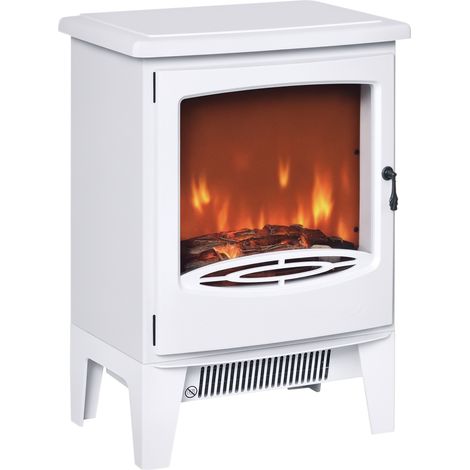 Cheminée électrique chauffage, effet flamme LED, décorative 900/1800 W, poêle électrique blanc. (1/5)