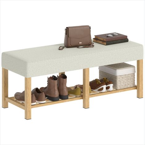 Console Banc à chaussures en bois d'hévéa avec coussin épais (1/5)