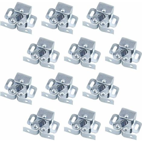 Set mit 12 Türriegeln, Türschließern, Doppelrollenriegeln für Drehtüren von Möbeln, Schranktürriegeln, Doppelrollenriegeln, Schranktürriegeln (silber) (1/5)