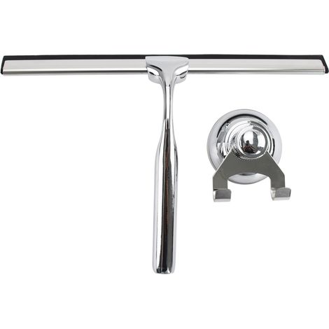 Duschabzieher, 25CM Abzieher Dusche Edelstahl Fensterabzieher mit Besonderes Saughaken für Wand Aufhängung,White Silikon-Wischlippe ideal für Badezimmer Spiegel Fenster Glasreinigung