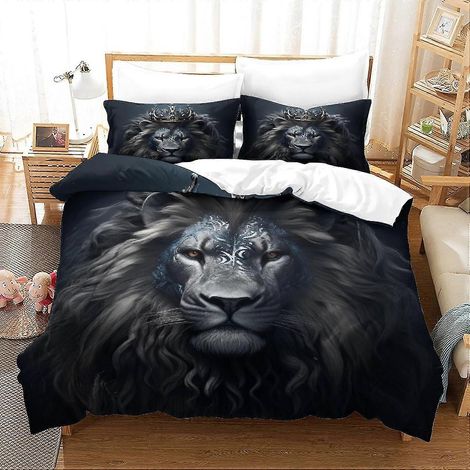 Ensemble 3 pièces, linge de lit imprimé en 3D, taie d'oreiller, fermeture éclair invisible, housse de couette en microfibre pour adultes et enfants, inspiré du Roi Lion (1/4)
