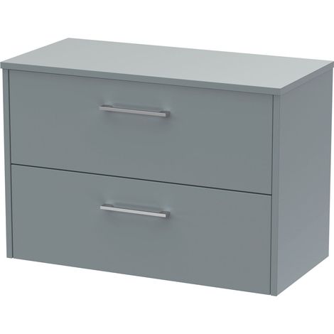 Winshill Contemporary 2 Drawer Wall Hung Vanity Unit with Worktop, Grey, 800mm