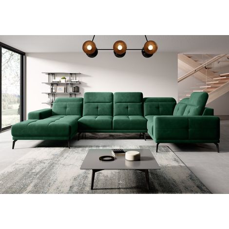 Canapé panoramique design SKAW tissu - Têtières réglables A droite-Vert-Méridienne A droite (1/5)