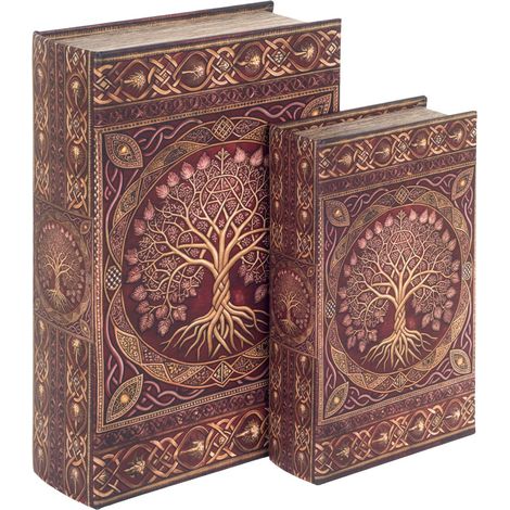 Set di 2 scatole decorative a forma di albero della vita, stile libro, contenitore creativo per casa e ufficio, accessorio decorativo (1/4)