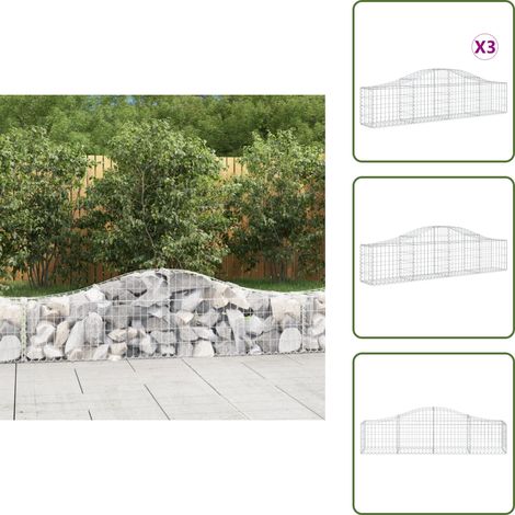Gabionen mit Hochbogen 3 Stk. 200x30x40/60 cm Verzinktes Eisen - Gabionen - Gartendeko - Gartenzubehör - Zaun - Sichtschutz (1/5)