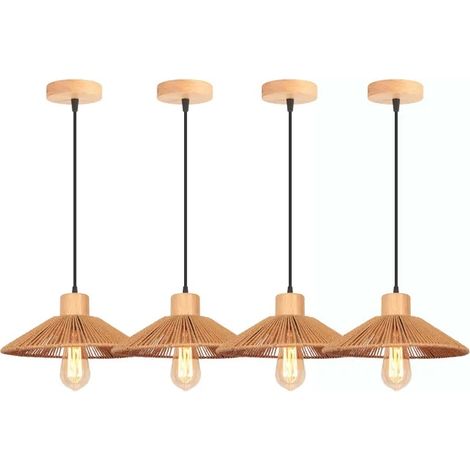 4pcs Rétro Lustre Suspension Luminaire Industriel Lampe de Plafond Tissé en Corde de papier Designe Chapeau pour Salon (1/5)
