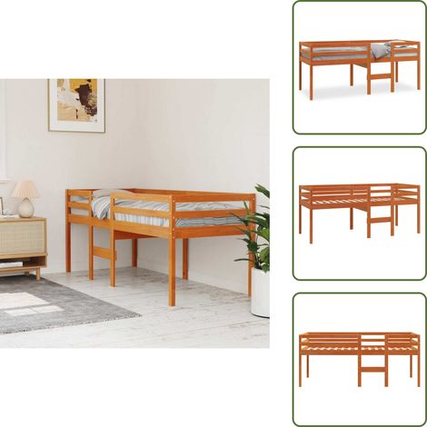 The Living Store Hochbett Wachsbraun 75x190 cm Massivholz Kiefer - Kinderbett - Hochbett - Jugendbett - Massivholzbette - Kiefernbett