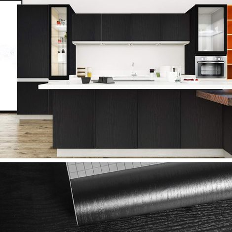 Papier Peint Bois Noir Papiers Peints Imitation Bois 60cm × 900cm Papier Adhésif pour Meuble Cuisine Stickers Muraux Salle de Bain Vinyle Adhesif pour Porte Armoire Chambre Placard Tiroir Deco (1/5)