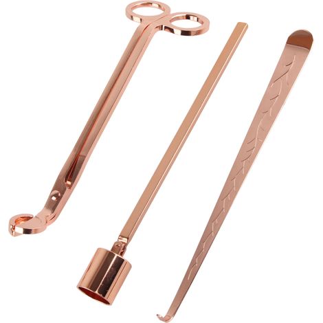 Kerzenzubehörset aus Edelstahl, Dochtschneider, Kerzenlöscher und Dochtkolben, roségoldene Oberfläche