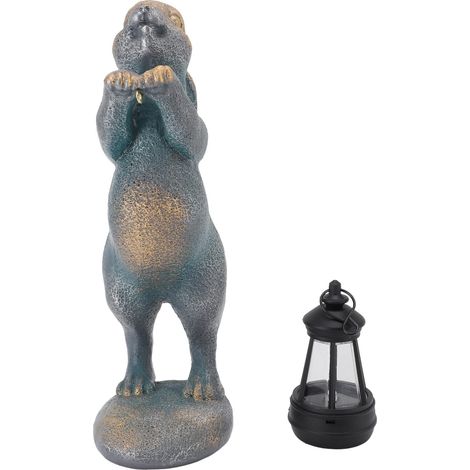 Ortviai Statue de Lapin en Résine avec Lanterne Solaire pour Jardin Extérieur – Éclairage Automatique et Résistant à la Pluie