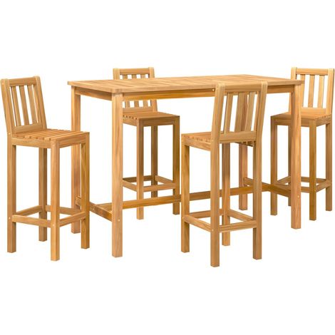 Outdoor Bar Set 5 pcs Natural Solid Teak Wood vidaXL (1/5)