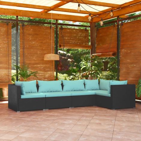 Salon de jardin 5 pcs,Mobilier de terrasse,Table et Chaise pour Relax avec coussins Résine tressée Noir -YZ169185 (1/5)