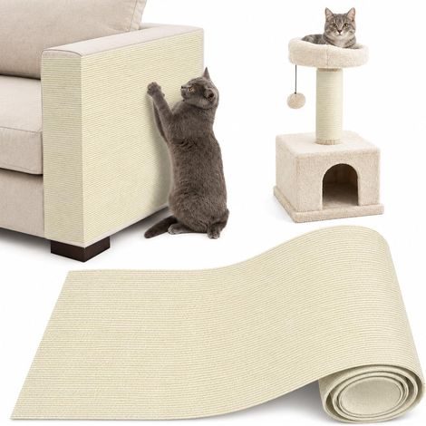 Griffoir Chat Canapé, Protection Canape Chat Anti Griffe 100 x 30 cm, Griffoir pour, Facile à Couper,Meubles,Murs,Sisal et Moquette (Gris Clair) (1/4)