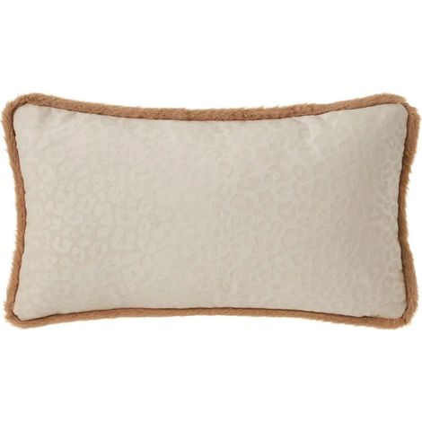 Coussin rectangulaire tissu beige et marron (1/3)