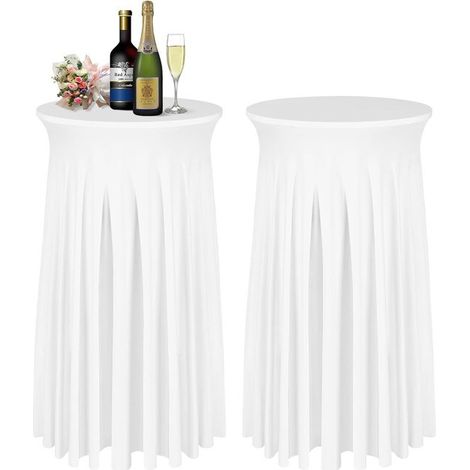Tovaglia in 2 pezzi, 60 x 110 cm, gonna da tavolo elasticizzata, rotonda, per tavoli alti con bordo ondulato naturale, per bar, matrimoni, feste e banchetti, taglia S (1/5)