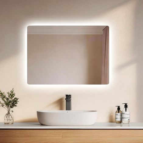 EMKE Miroir de salle de bain LED rétroéclairé 70x50 cm, miroir lumineux mural avec éclairage blanc froid