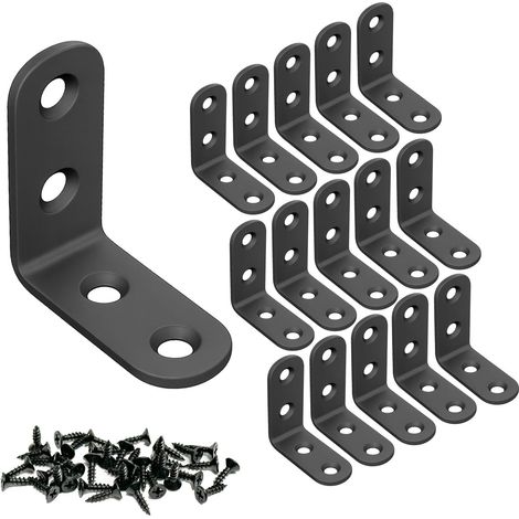 Équerre De Fixation - 15 Pièces - Acier Inoxydable Noir - Support Angle Droit 90° - Pour Étagère Et Meuble - 40x40x16 Mm (1/5)