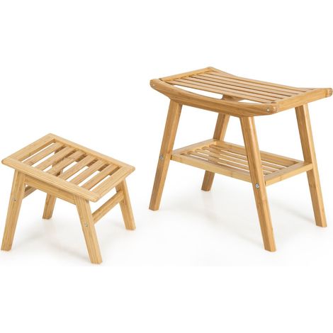 Sgabello da doccia con poggiapiedi 52 x 29 x 44 cm portata 150 kg ergonomico stile naturale bambù 200019571