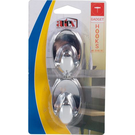 Set 2 Pezzi Ganci Adesivi Cromato Ovale 50 mm Artex
