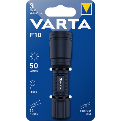 Linterna LED portátil VARTA F10, resistente al agua (IPX4), funciona con pilas, 250 lm