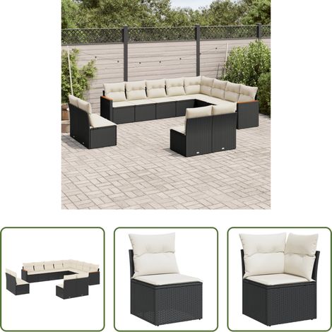 vidaXL Canapé en résine - Salon de jardin 12 pcs avec coussins noir résine tressée (1/5)