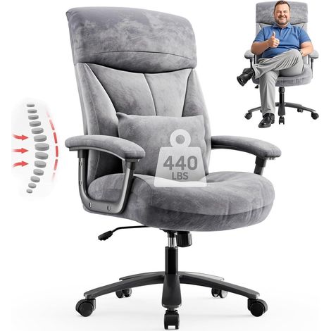 Ergonomischer Bürostuhl XXL 200kg belastbar Samt Grau Stoff (1/5)