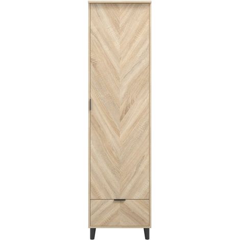 Stockholm Chevron 1 Door Wardrobe - Engineered Wood - L58 x W50 x H190 cm - Sonoma Oak/Black Matte