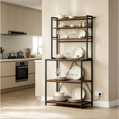 Küchenregal mit Steckdosen 6 Regale Metall Holz OKMYHOME (1/5)