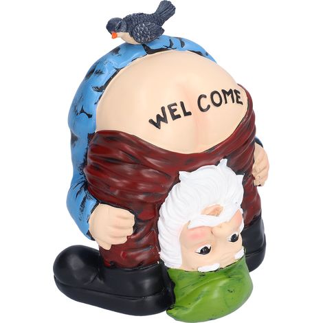 Figurine Lutin de Jardin Peint à la Main Résine Synthétique Nain Coquin Décor Extérieur 18cm (1/5)