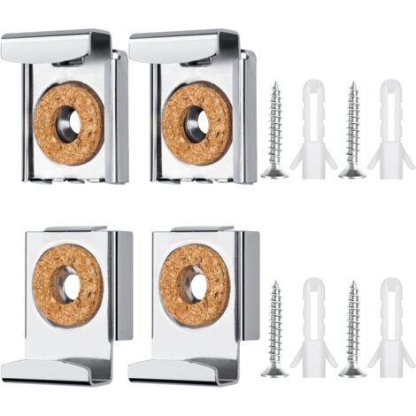 Lot de 4 fixations de miroir sans cadre, supports de miroir avec chevilles et vis, fixations murales à ressort pour miroir de salle de bains et toilettes (1/5)