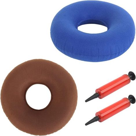 Set di 2 cuscini ortopedici gonfiabili a forma di ciambella con pompa, anello rotondo per alleviare le piaghe da decubito per auto, ufficio e sedia a rotelle. (1/5)