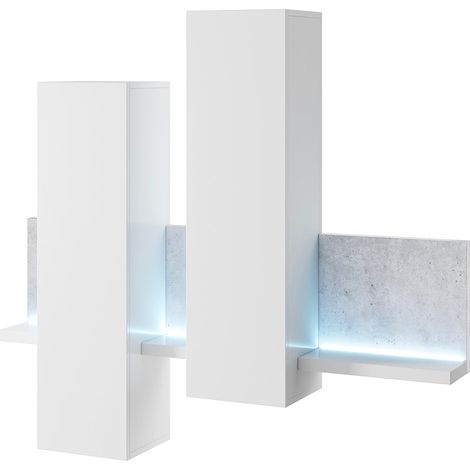 Étagère et armoire murale 150 cm Ilyes Blanc et Béton (1/5)