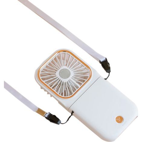 Mini ventilateur portable, petit ventilateur à piles faisant office de batterie externe, de support pour téléphone et de ventilateur portatif. (1/5)