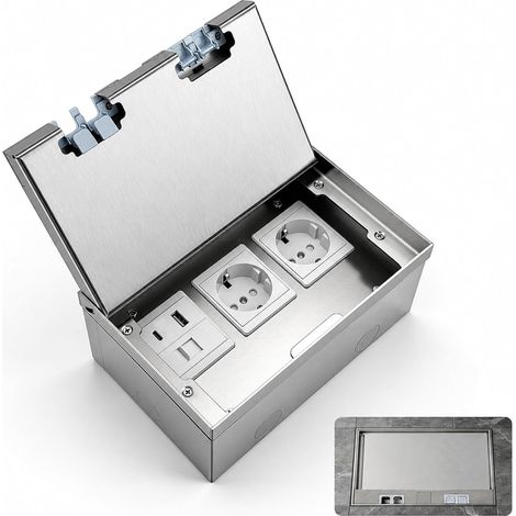 Prise De Sol,Avec 2Prises,1Usb,1Rj45,En Acier Inoxydable (1/5)