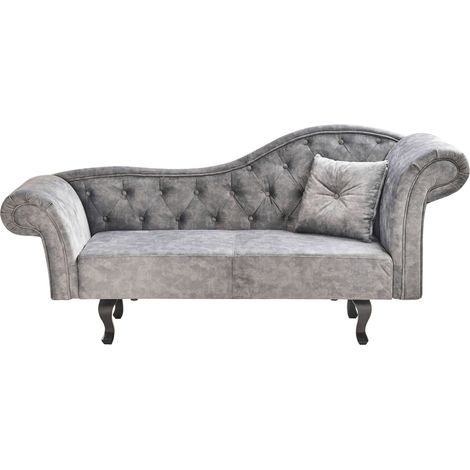 Right-Hand Chaise Lounge LATTES Velvet Grey with Cushion