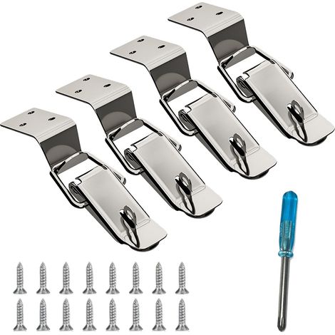 Lot de 4 fermetures à cliquet en acier inoxydable à 90 ° - Fermeture à cliquet - Fixation d'angle - Petite fermeture à levier - Serrure à crochet pour valises, caisses, armoire, boucle en (1/5)