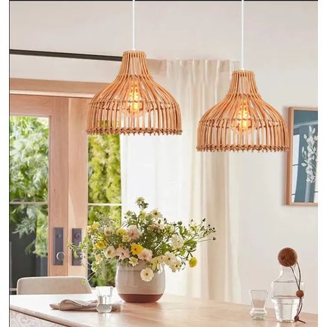 Lot de 2 Rétro Lustre Suspension Lustre Vintage en Bambou Abat-jour Design Gourde Style Rural Pastoral pour Salon Chambre (1/5)