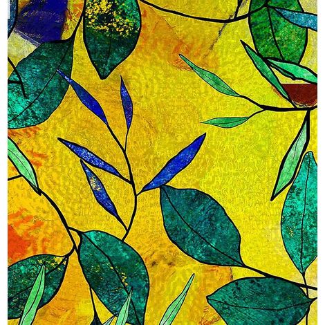 feuilles Vertes Fond Jaune Film De Vitrail (45 100cm) Film De Fentre Statique Non Adhsif Dcoration De La Maison Blocage Des Uv Confidentialit I (1/5)
