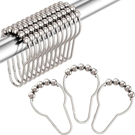 Crochets de rideau de douche, crochets décoratifs en acier inoxydable antirouille, paquet de 12, finition nickel poli. (1/5)