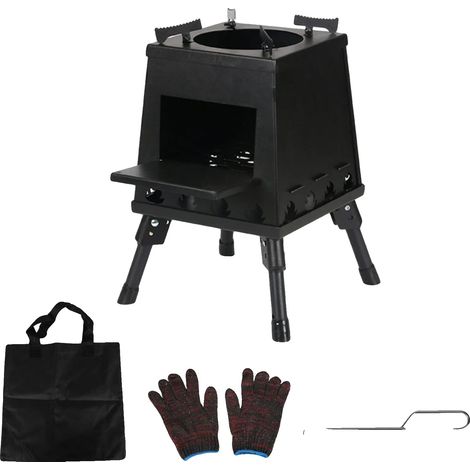 Poêle à bois portable, pieds réglables, cuisson polyvalente, noir (1/2)