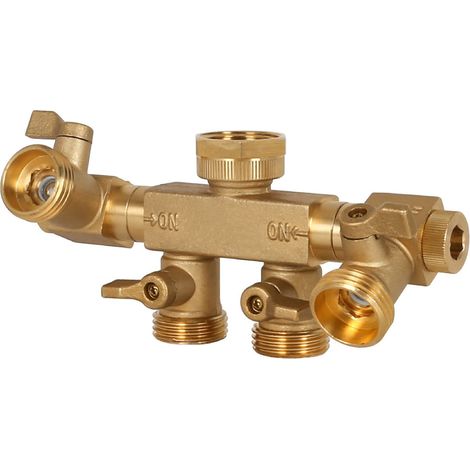 [JAMAIS UTILISÉ]Distributeur d'arrosage 4 voies rotatif en laiton avec poignée confortable vanne marche arrêt 3/4 pouce pour système d'irrigation jardin